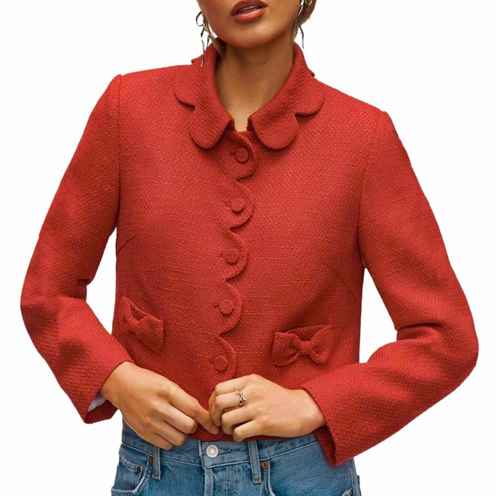 Dolan - Anthropologie | Red Scallop Bow Tweed Blazer